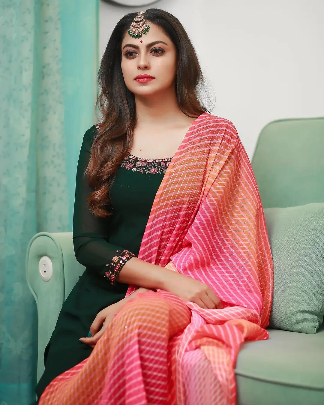 Anusree Nair In South Indian Traditional Green Dress